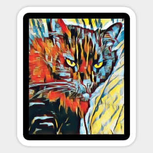 Yellow eyed cat in geometric style Sticker